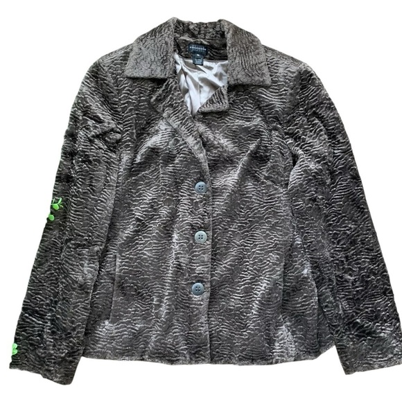 Juliana Collezione Velvet Textured Buttoned Coat Jacket Gray-Brown Size M - Picture 1 of 8